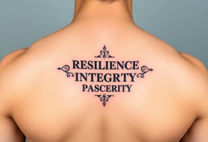 RESILIENCE CURIOSITY INTEGRITY
PASSION SINCERITY CONFIDENCE
RELIABILITY COMPASSION SINCERITY
HONESTY PERSEVERANCE DETERMINATION tattoo idea