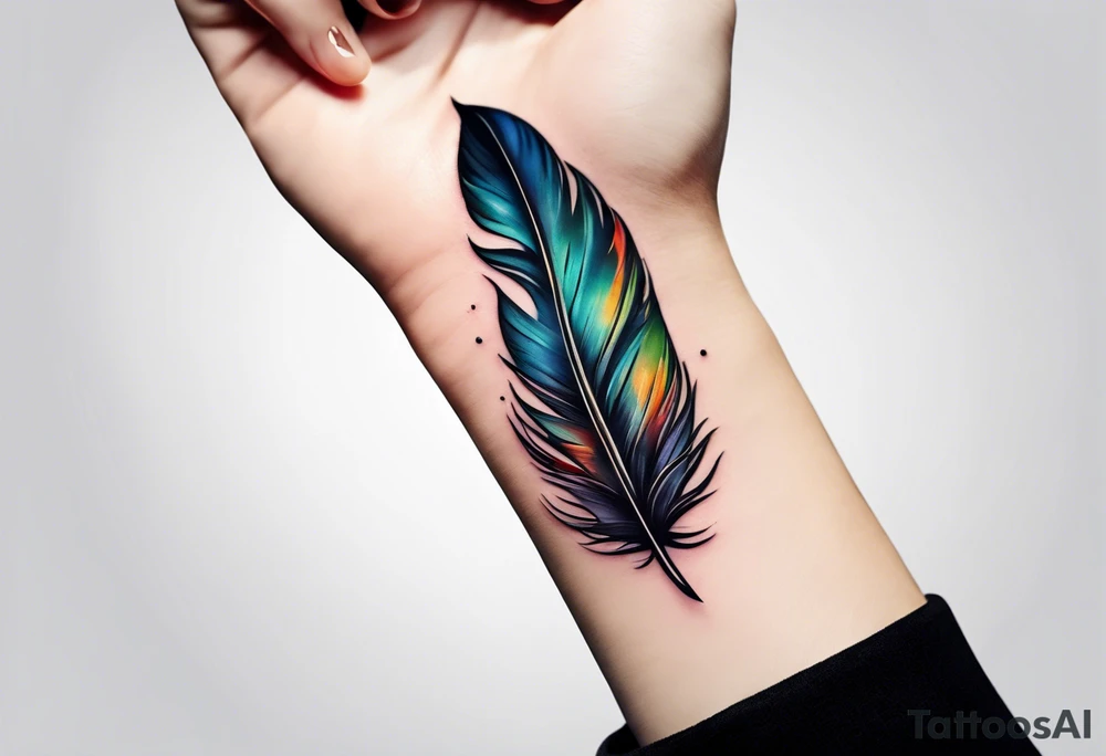 Small cute feather on wrist tattoo idea