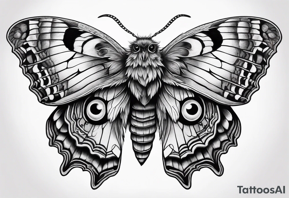 Dead head moth with long wings and owl eyes tattoo idea