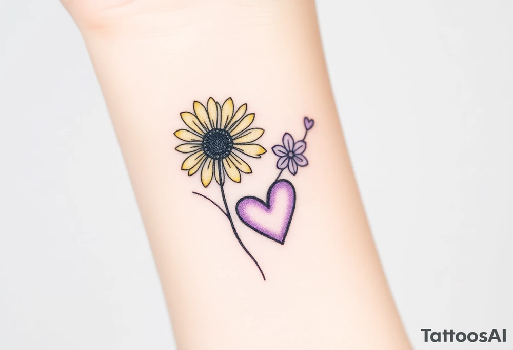 Yellow daisy & Purple Hearts tattoo idea