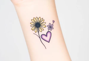 Yellow daisy & Purple Hearts tattoo idea