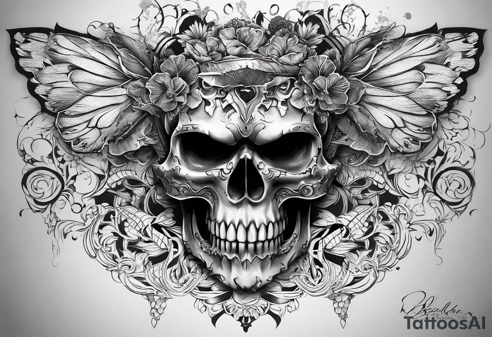 Unique tattoo design featuring a skull with a muzzle that appears to be releasing or breaking free from its constraints. The design should be intricate, with detailed shading and textures to give it a realistic look. The skull should be positioned on the neck, with the muzzle facing upwards, as if it's emerging from the skin. I'd like the design to be bold and eye-catching, with a mix of dark and light colors to create a striking contrast. tattoo idea