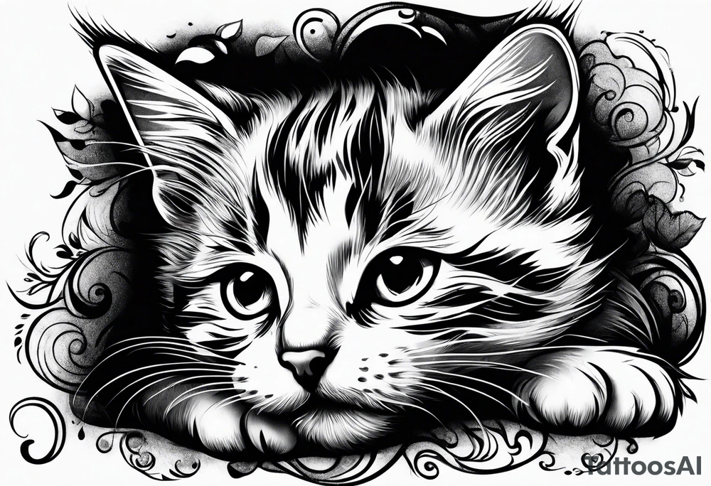 Kitten laying down sleeping tattoo idea