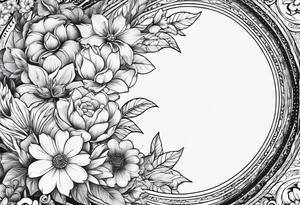 Round boarder completely empty inside surrounded by flowers tattoo idea