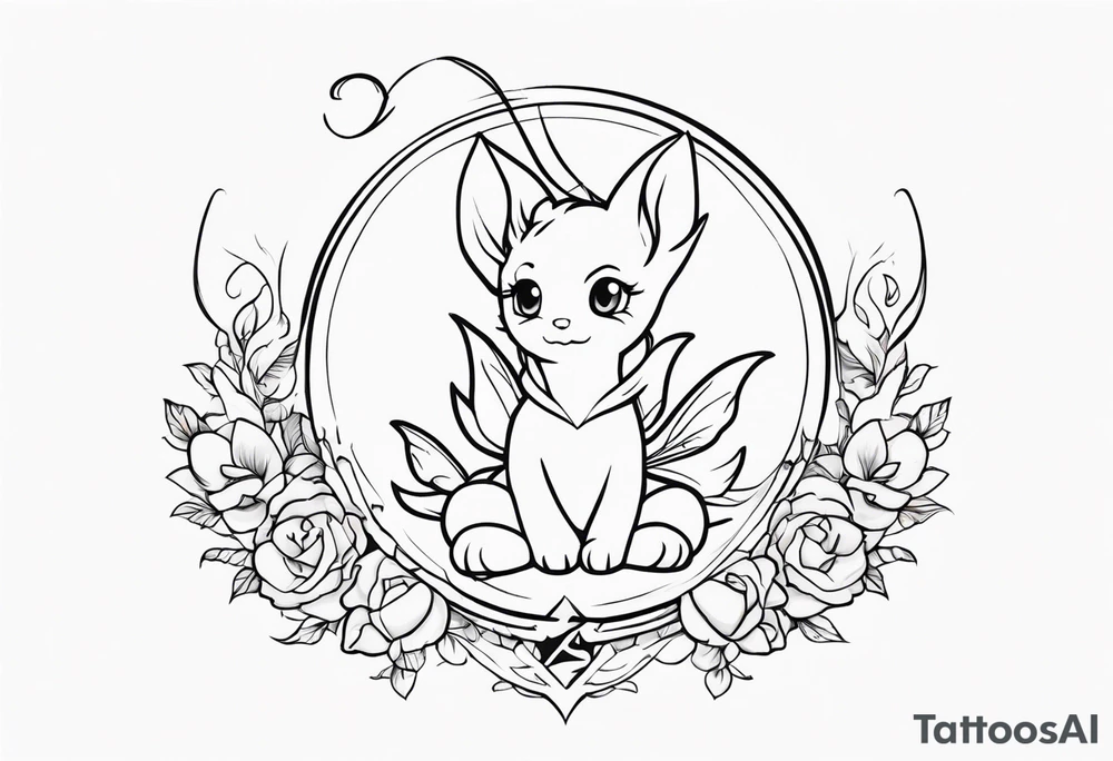 A fairy with a tail inspired by the logo of the show called Fairy Tail in a fetal position tattoo idea