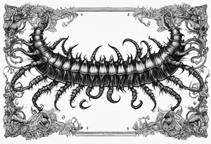 medieval centipede bony exposed bone rotting flesh
 with a fine point and sketch style tattoo idea