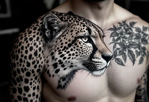 realistic cheetah on the side chest tattoo idea