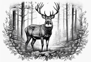 Deer in wood with big rack tattoo idea