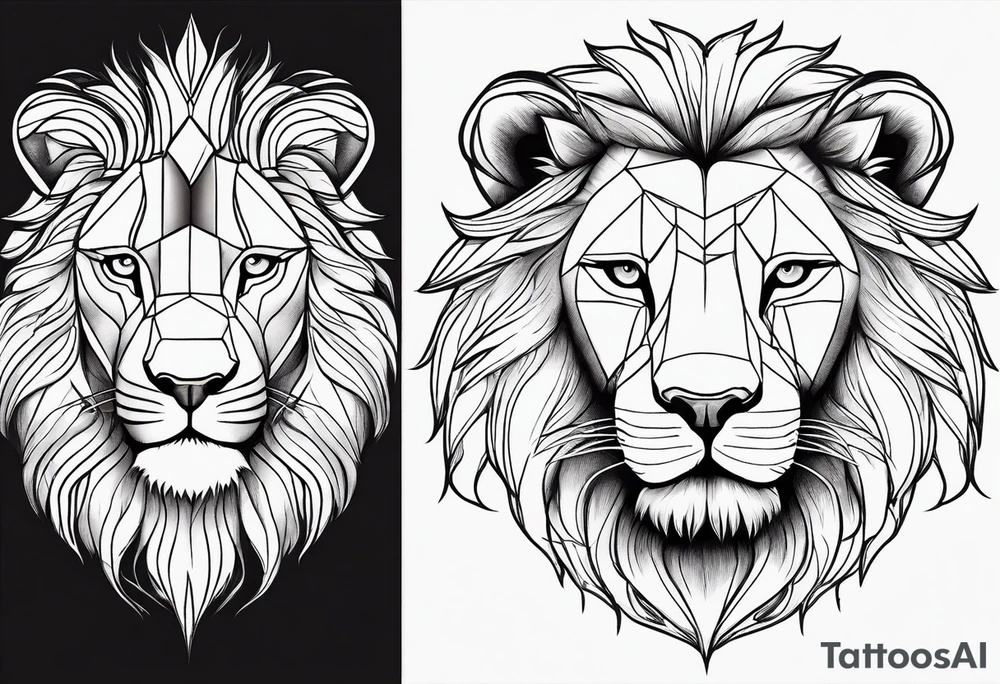 Lion face, half geometry tattoo idea