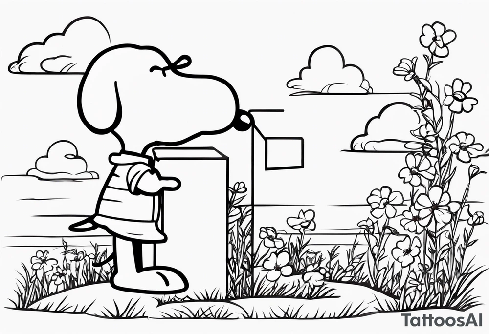 snoopy 2000s design writing a letter tattoo idea
