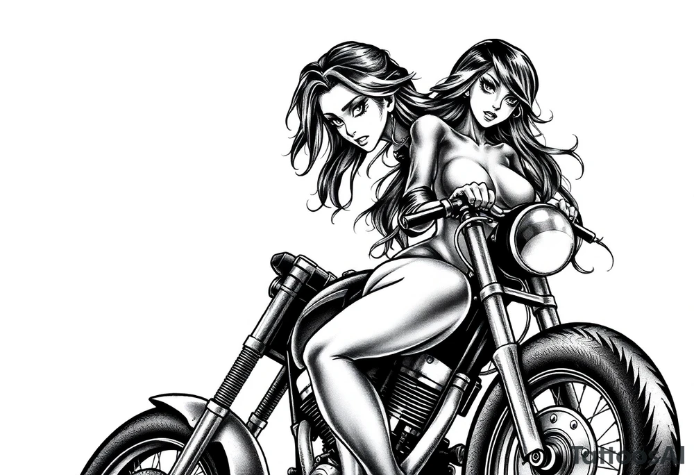 naked girl on motorcycle, slut, angry, leather tattoo idea