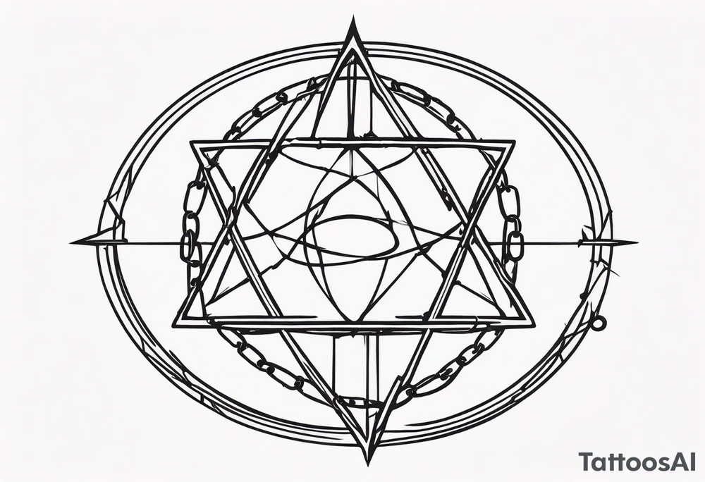 scientific symbol big delta inside a thin circle made of barbed chain elements tattoo idea