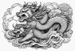 two creatures carving each another with tools japanese clouds tattoo idea