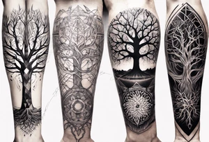 full arm sleeve tattoo with tree of life tattoo idea
