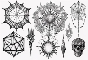 Dragon spiral spiderweb shattered chalices jewels, unicorn horn and a spider tattoo idea