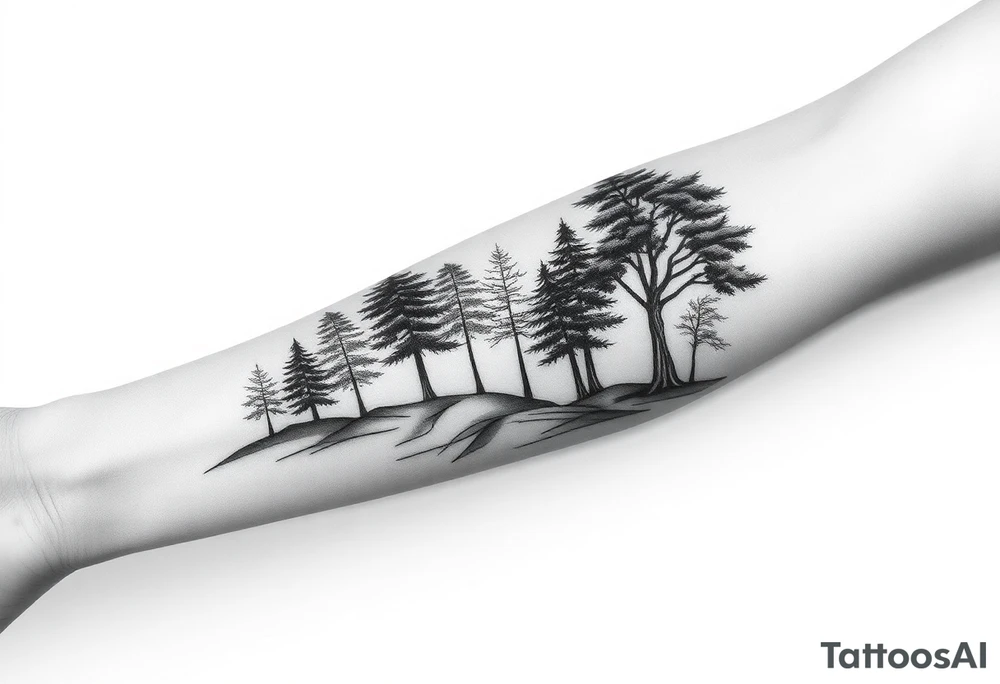 Full are sleeve that starts with trees on the forearm tattoo idea Full are sleeve that starts with trees on the forearm tattoo idea