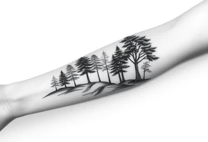 Full are sleeve that starts with trees on the forearm tattoo idea