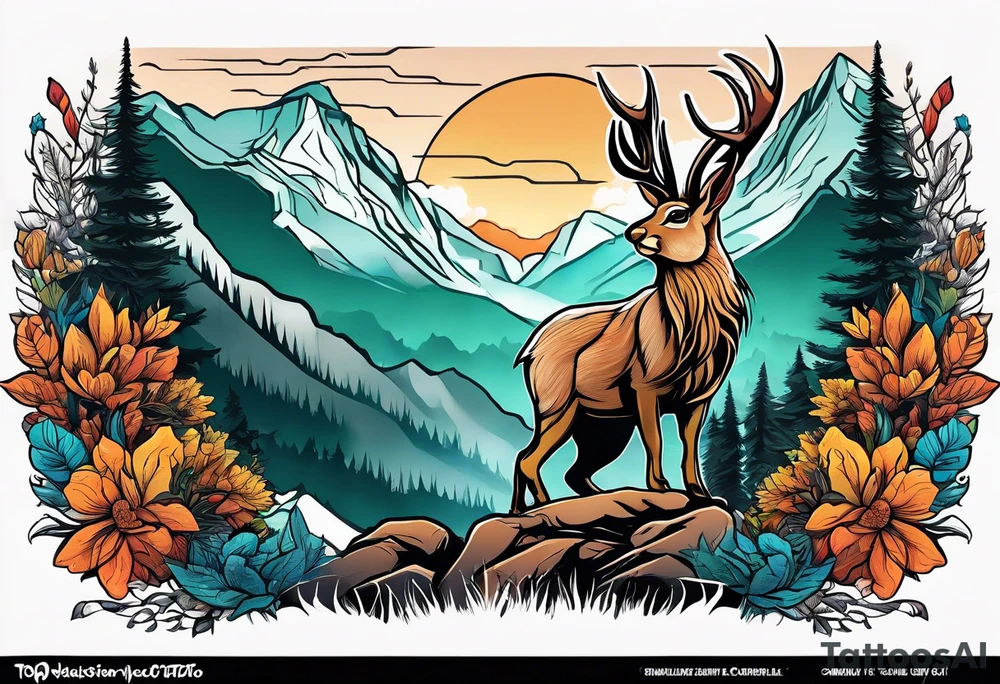 jackelope  mountain forest tattoo idea