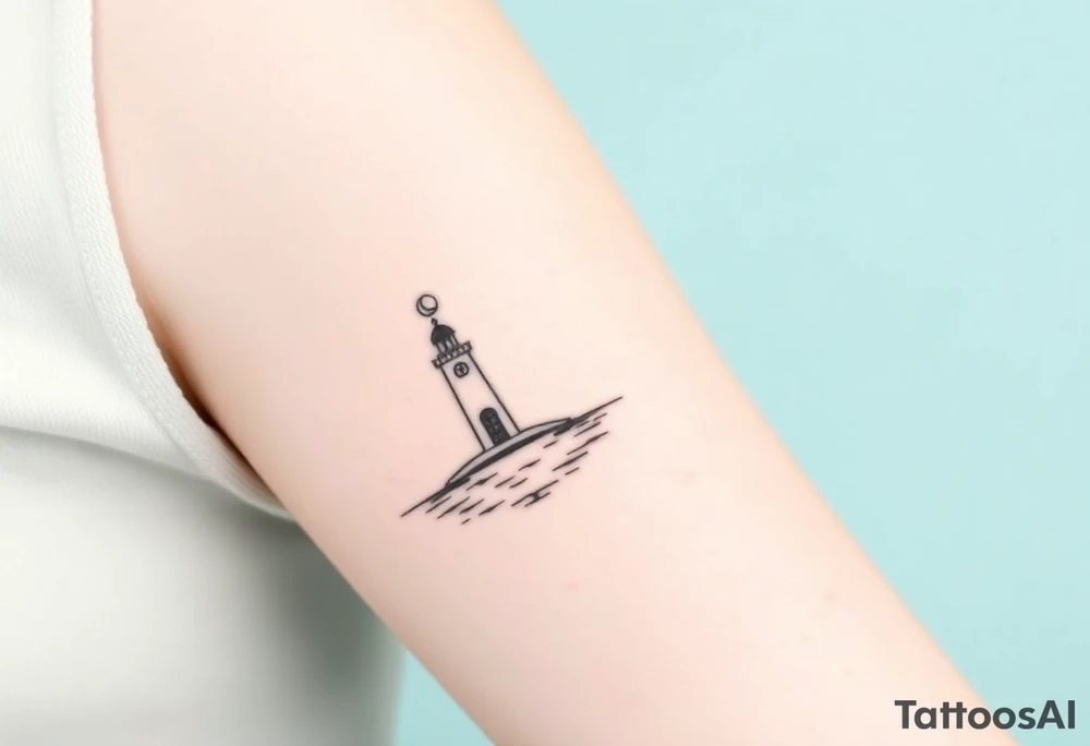 Girly light house on water with crescent moon tattoo idea