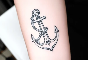 weathered anchor wrapped in nautical rope with sea waves tattoo idea