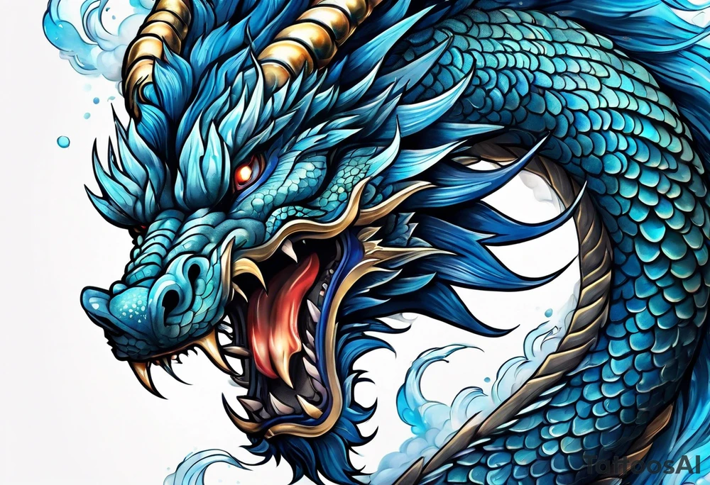 japanese dragon with blue highlights tattoo idea