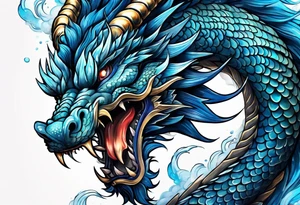 japanese dragon with blue highlights tattoo idea