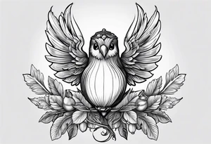 An angelic tattoo featuring an acorn with wings tattoo idea