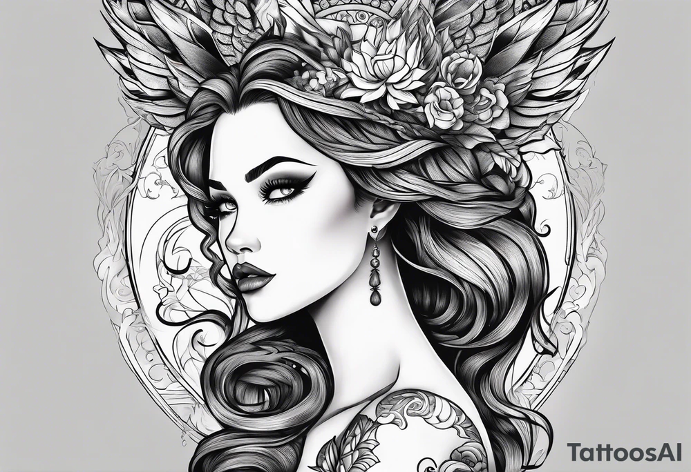Black, female siren from a storybook tattoo idea