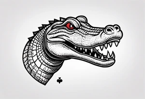 Alligator biting hand with a poker card that has 2 of spades in it tattoo idea