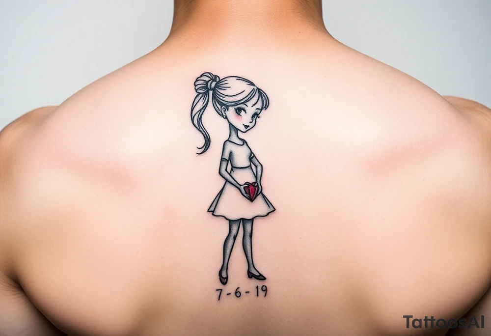 Young girl stick figure with a ruby and 7-6-19 tattoo idea