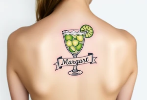 Margarita on the rocks with salt and lime and a traditional banner that says Margaret tattoo idea