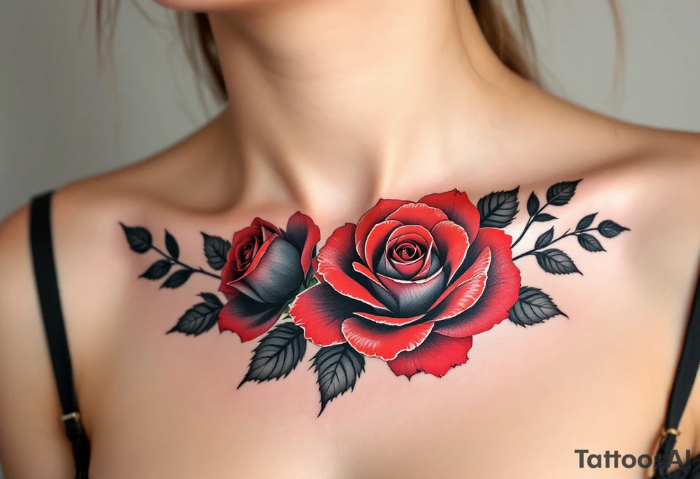 Black and red roses combo, where petals transition from deep black at the edges to red toward the center tattoo idea