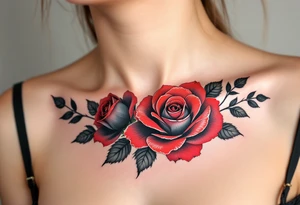 Black and red roses combo, where petals transition from deep black at the edges to red toward the center tattoo idea