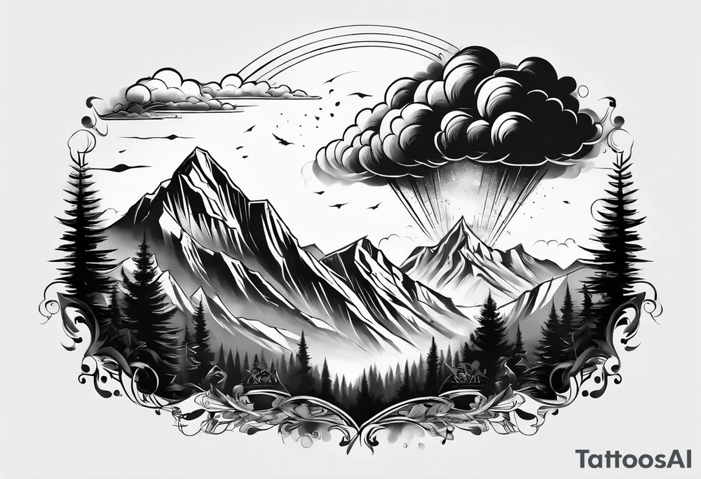 explosion in mountains tattoo idea
