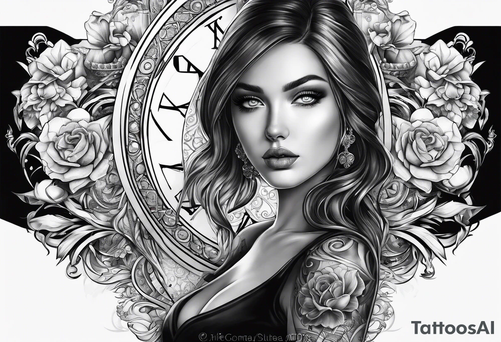 hourglass, blue-eyed girl, dice tattoo idea