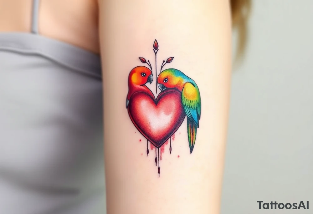 dainty sacred heart with two lorikeet birds tattoo idea