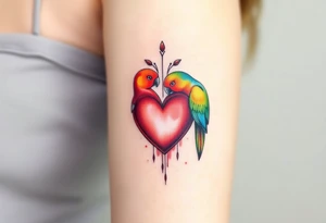 dainty sacred heart with two lorikeet birds tattoo idea