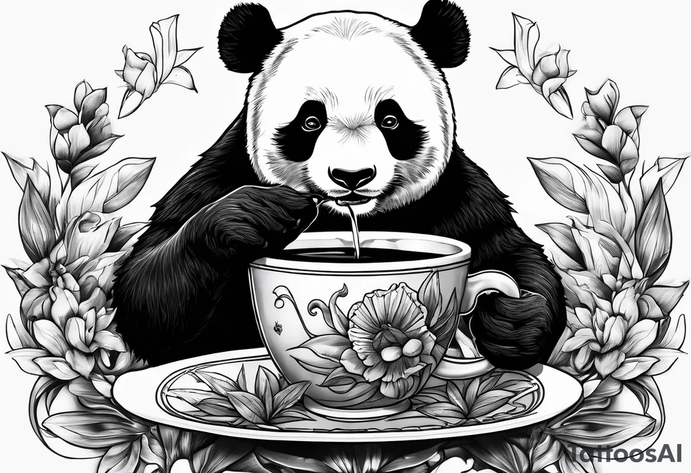Panda sipping coffee tattoo idea