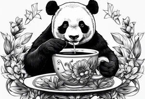 Panda sipping coffee tattoo idea