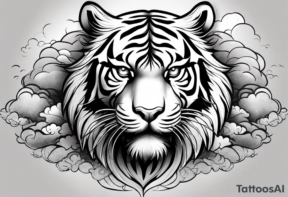 Asian Japanese Chinese style tiger with a full body not just head twisting body for a forearm half sleeve, clouds tattoo idea