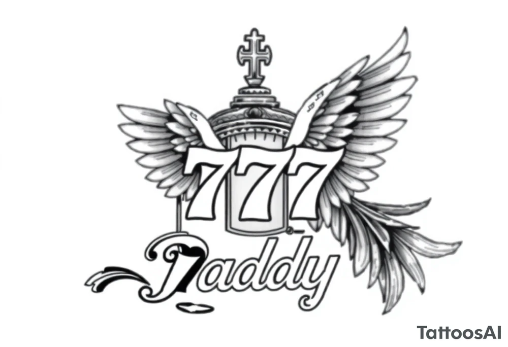Slot machine with 777 and the word Daddy with angel wings tattoo idea