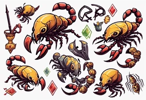 background that represents game development and designs with a scorpion make it magical, and cute tattoo idea