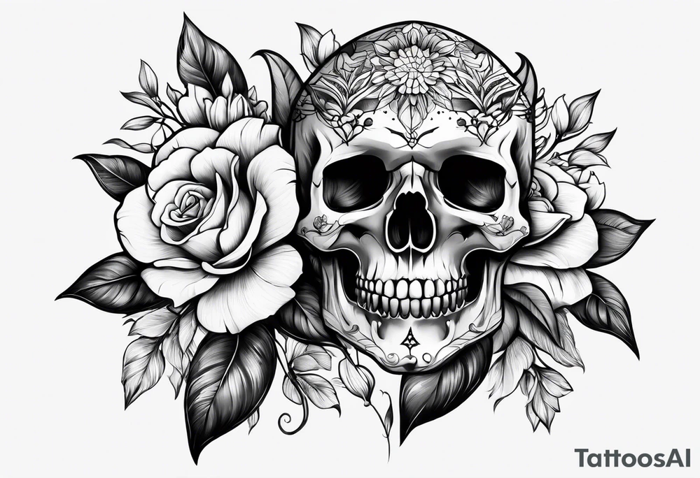 flowers skull triangle tattoo idea