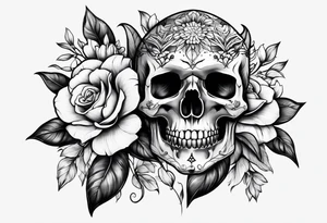 flowers skull triangle tattoo idea