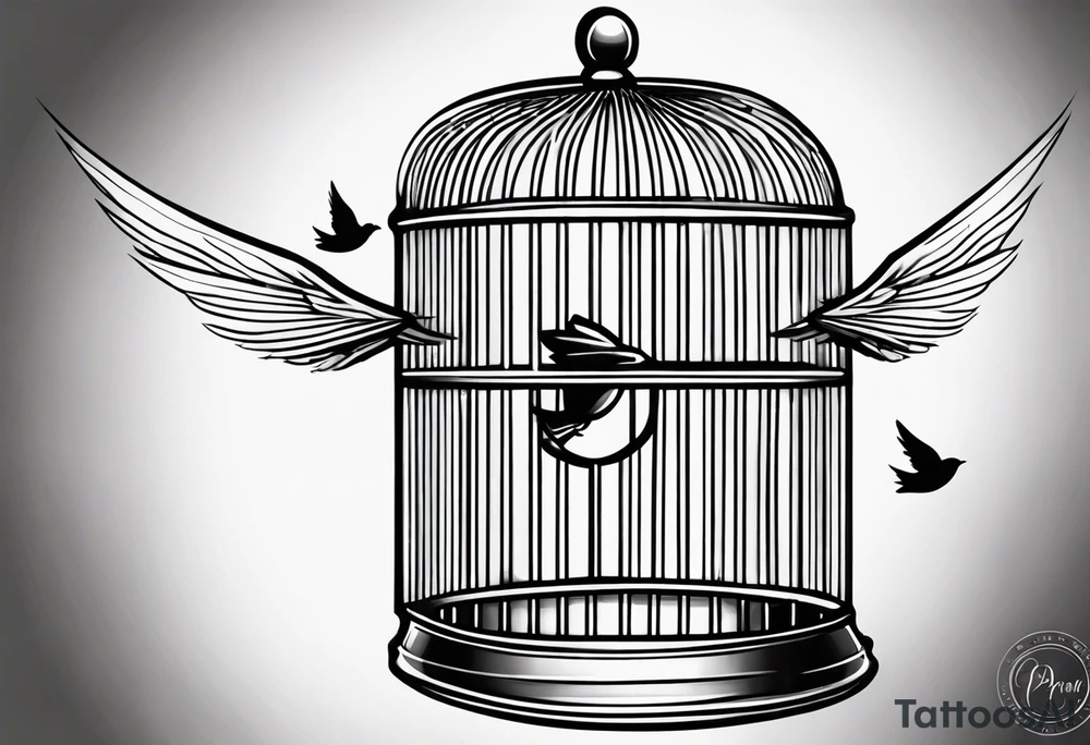 Tiny Bird flying out of cage tattoo idea