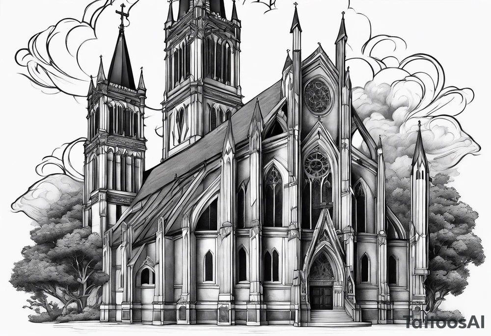 cathedral on fire boarder tattoo idea