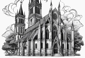 cathedral on fire boarder tattoo idea