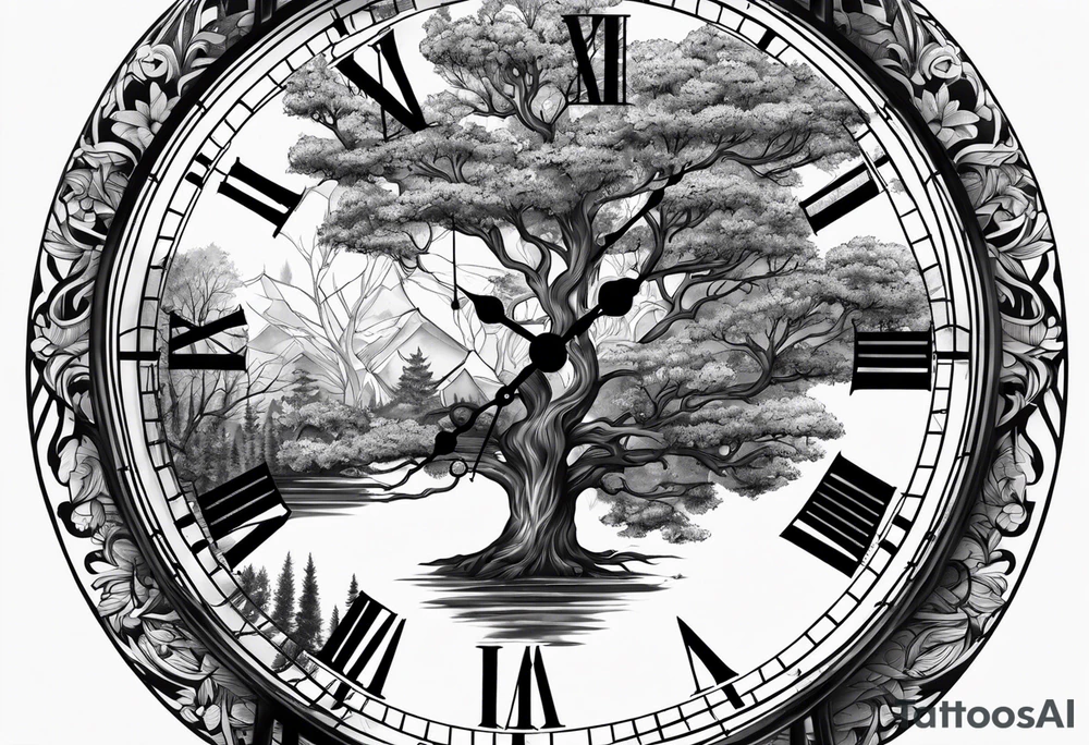 clock, time, trees, underground tattoo idea