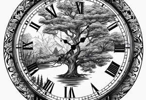 clock, time, trees, underground tattoo idea
