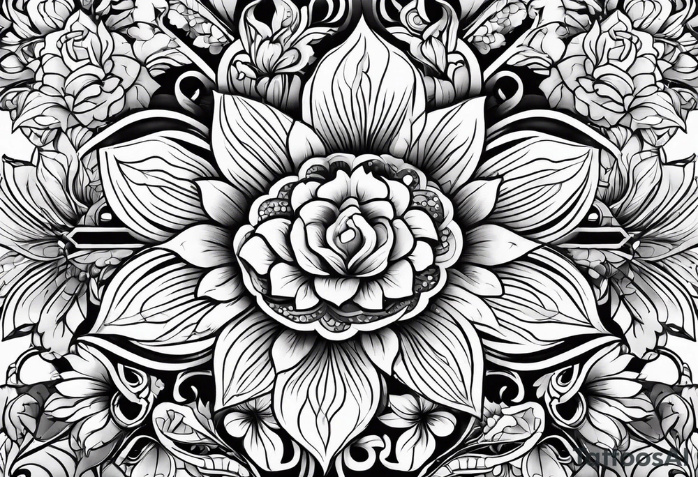 ornaments of flowers tattoo idea